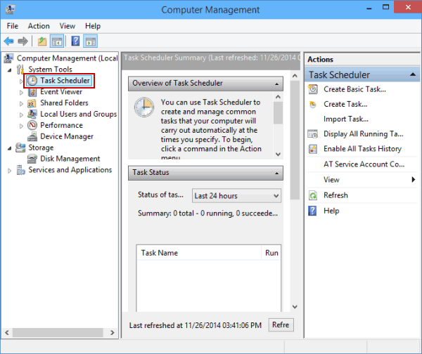 open task scheduler in computer management